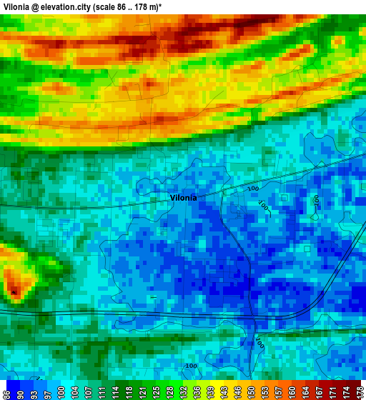 Vilonia elevation map