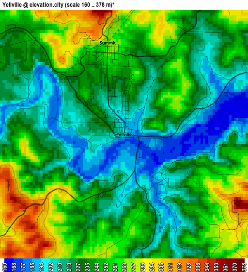 Yellville elevation map