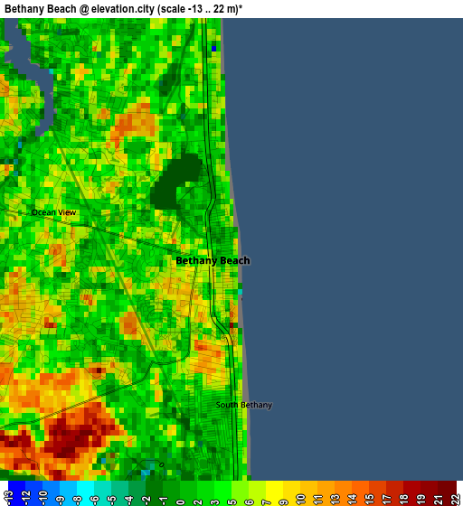 Bethany Beach elevation map