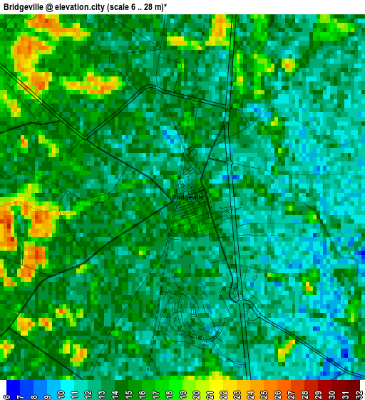 Bridgeville elevation map