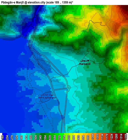 Pādegān-e Manjīl elevation map