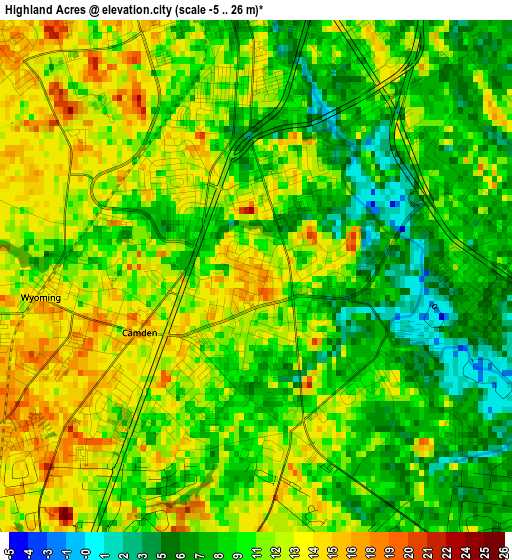 Highland Acres elevation map