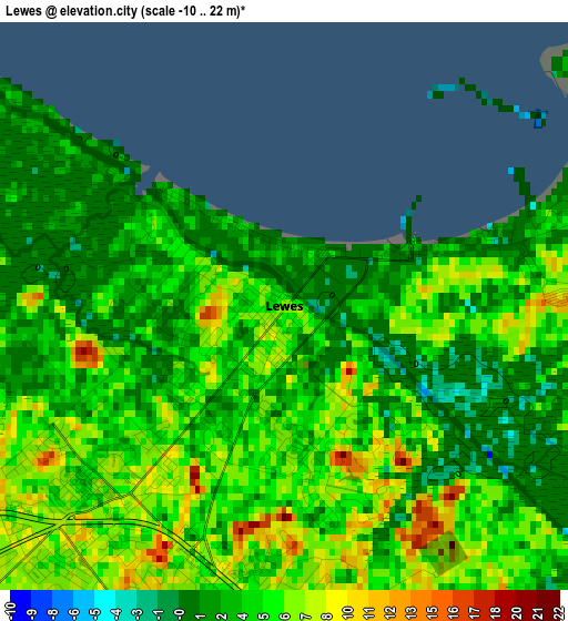 Lewes elevation map