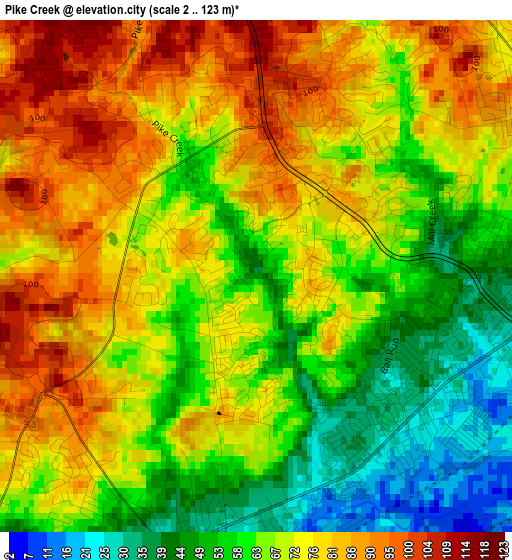 Pike Creek elevation map