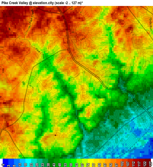 Pike Creek Valley elevation map