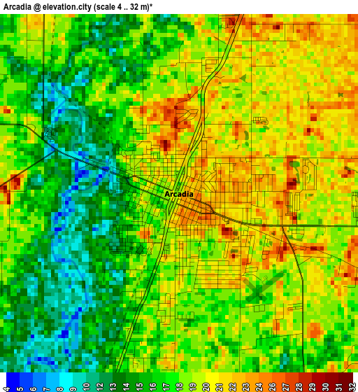 Arcadia elevation map