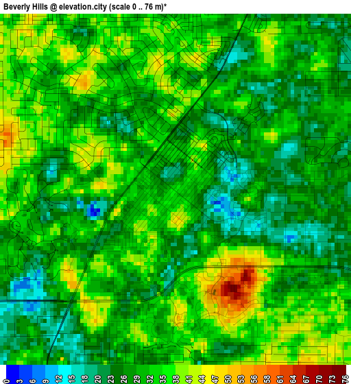 Beverly Hills elevation map