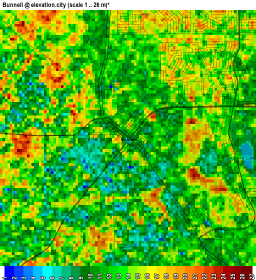 Bunnell elevation map