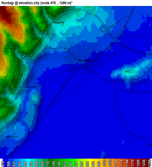 Nurdağı elevation map