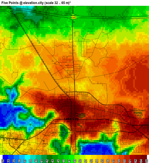 Five Points elevation map