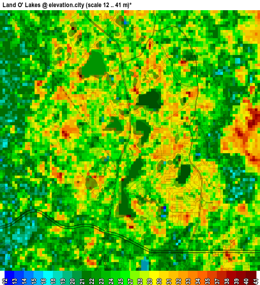 Land O' Lakes elevation map