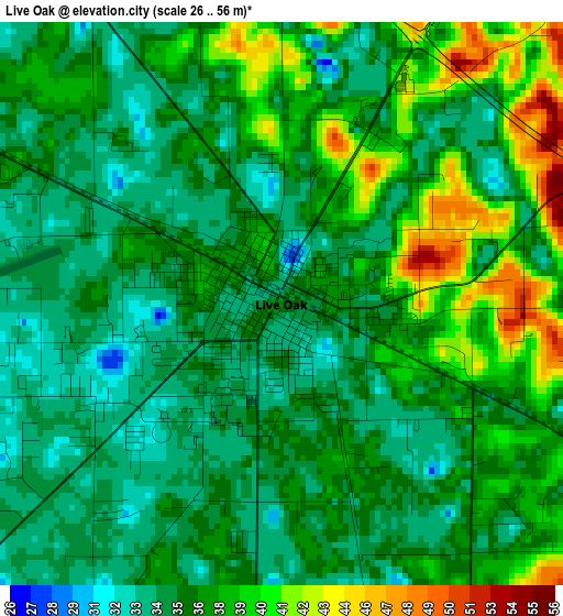 Live Oak elevation map