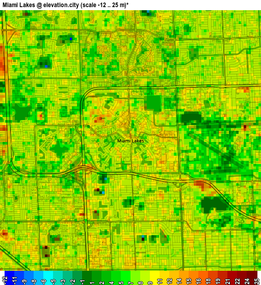 Miami Lakes elevation map