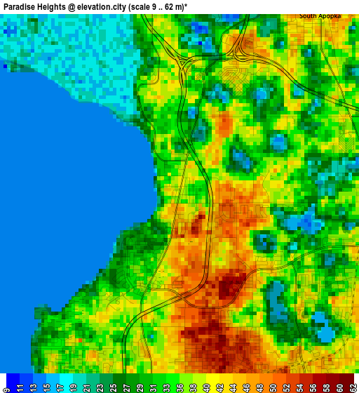 Paradise Heights elevation map