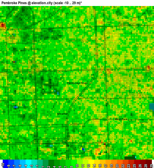 Pembroke Pines elevation map