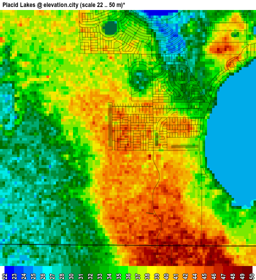 Placid Lakes elevation map