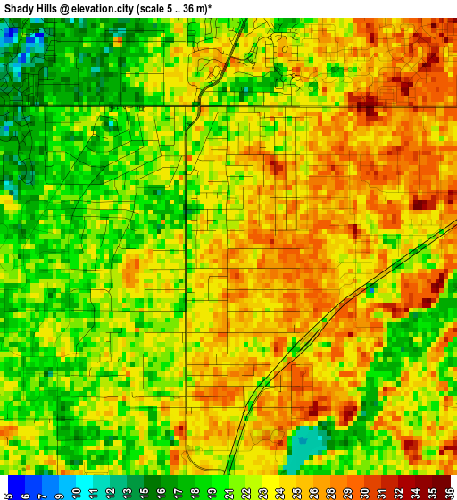 Shady Hills elevation map