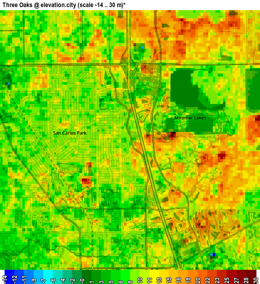 Three Oaks elevation map