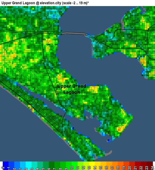 Upper Grand Lagoon elevation map