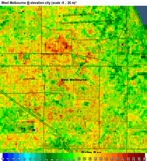 West Melbourne elevation map