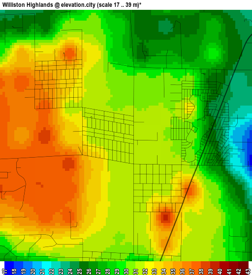 Williston Highlands elevation map