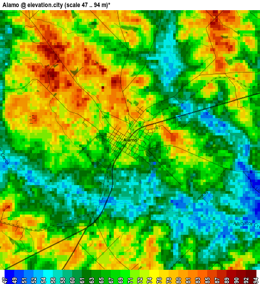 Alamo elevation map