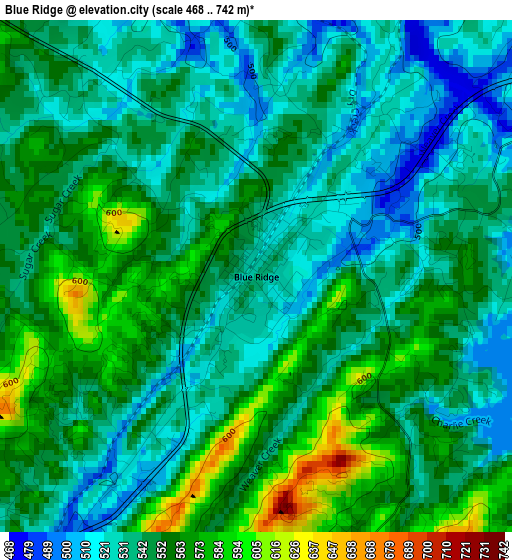 Blue Ridge elevation map