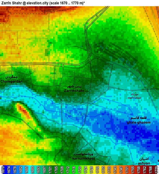 Zarrīn Shahr elevation map