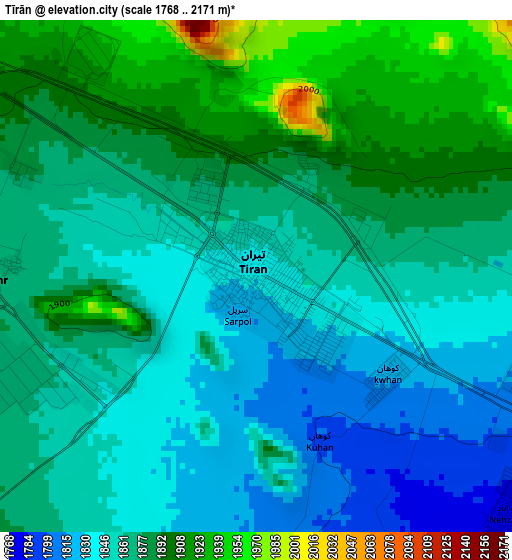 Tīrān elevation map