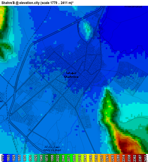 Shahreẕā elevation map