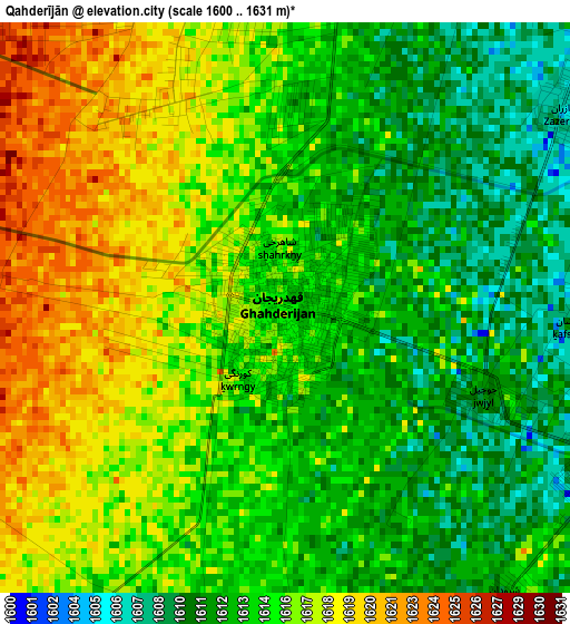 Qahderījān elevation map