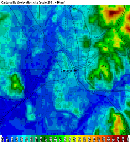 Cartersville elevation map