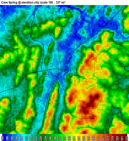 Cave Spring elevation map