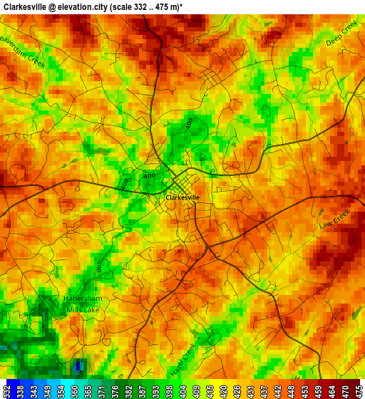 Clarkesville elevation map