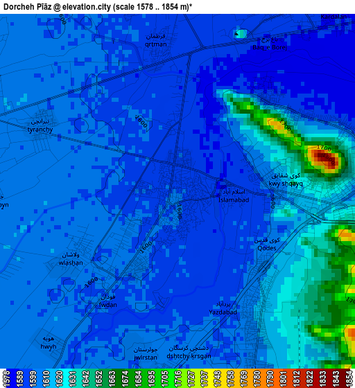 Dorcheh Pīāz elevation map