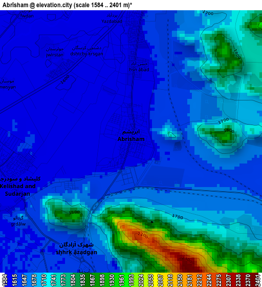 Abrīsham elevation map