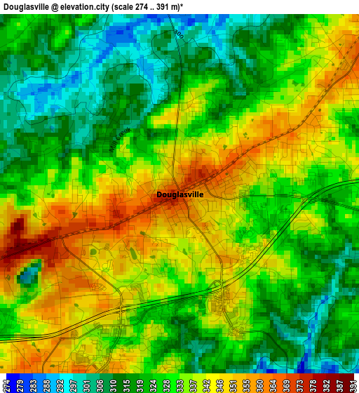 Douglasville elevation map