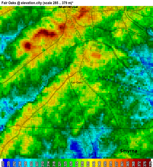 Fair Oaks elevation map