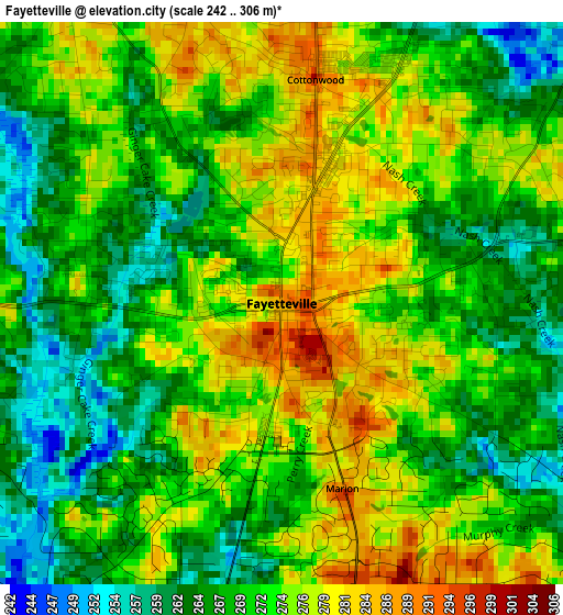 Fayetteville elevation map