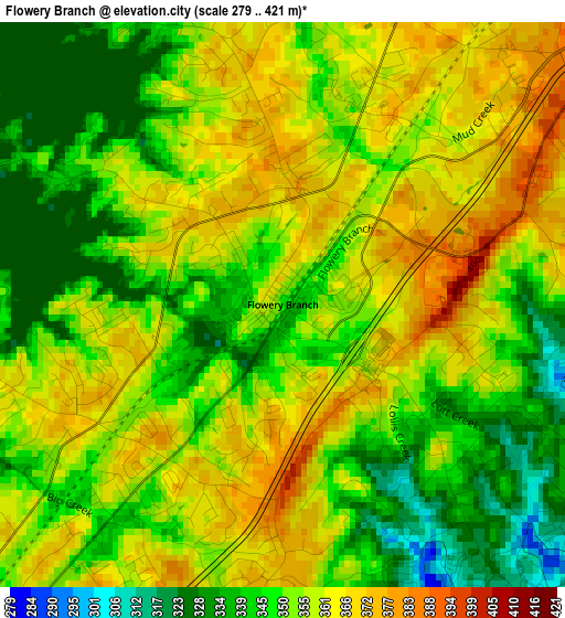 Flowery Branch elevation map