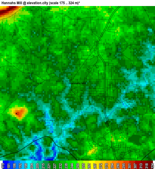 Hannahs Mill elevation map