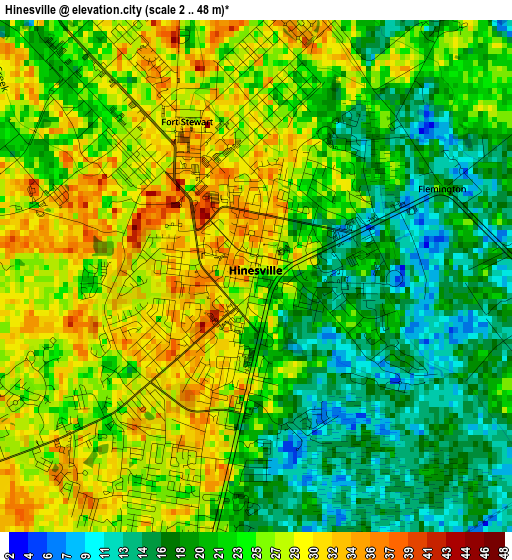 Hinesville elevation map