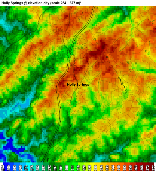 Holly Springs elevation map