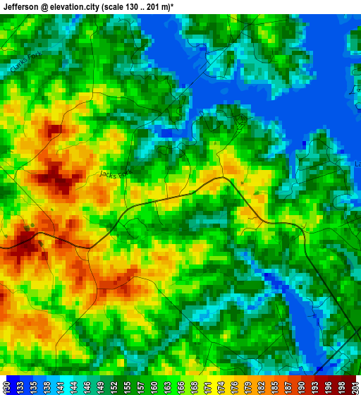 Jefferson elevation map