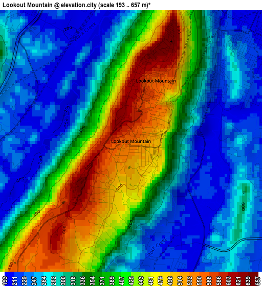 Lookout Mountain elevation map