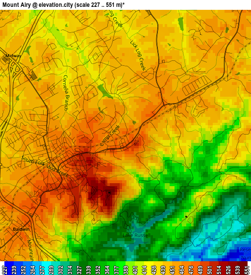 Mount Airy elevation map