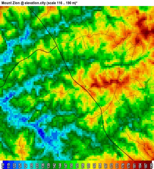 Mount Zion elevation map