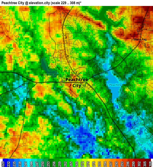 Peachtree City elevation map