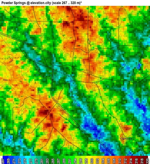 Powder Springs elevation map