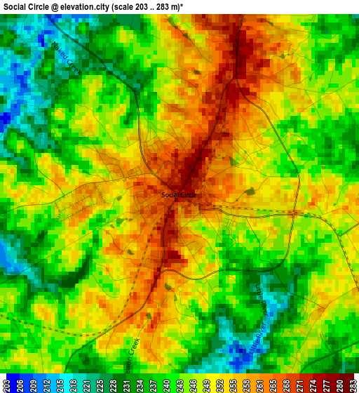 Social Circle elevation map